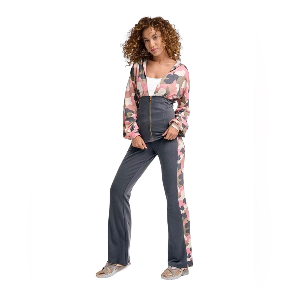 VENUS Pink Camouflage Hoodie Jumpsuit with Gray Pants